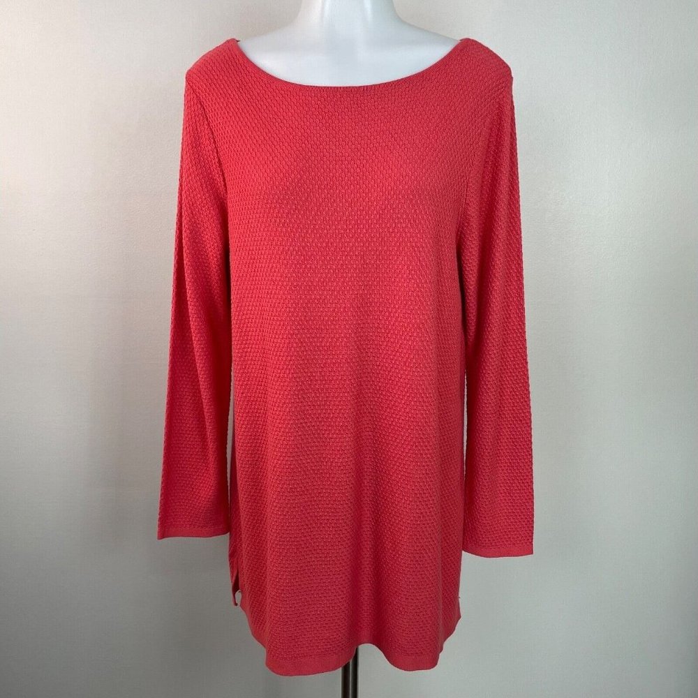 J. Jill Tunic Sweater Medium Coral Pink Cotton Blend Pullover Boat Neck‎ Women's